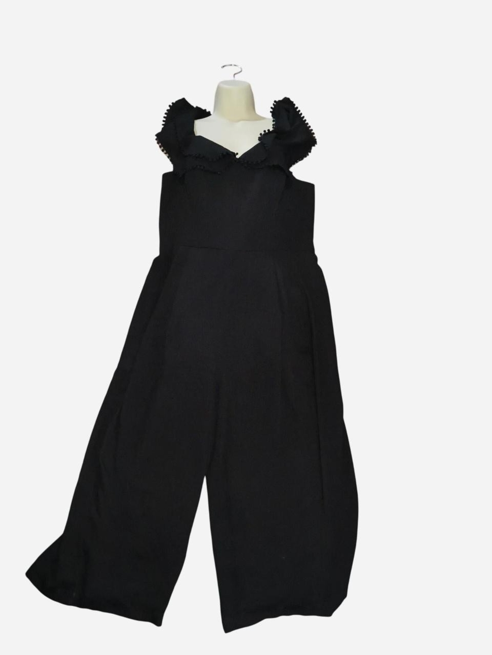City Chic Black Ruffle-Shoulder Wide-Leg Jumpsuit